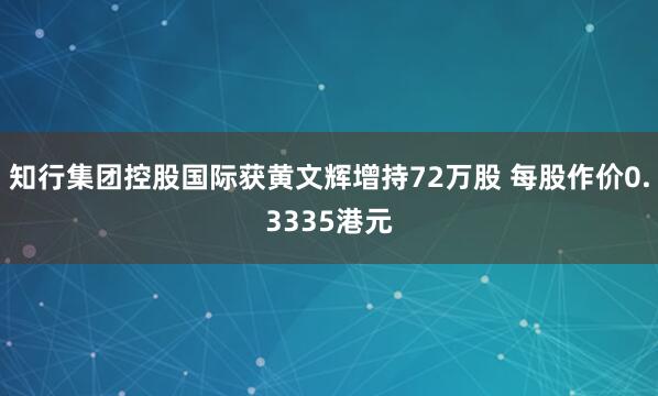 知行集团控股国际获黄文辉增持72万股 每股作价0.3335港元