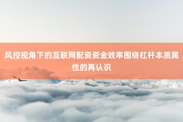 风控视角下的互联网配资资金效率围绕杠杆本质属性的再认识