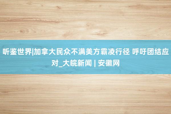 听鉴世界|加拿大民众不满美方霸凌行径 呼吁团结应对_大皖新闻 | 安徽网