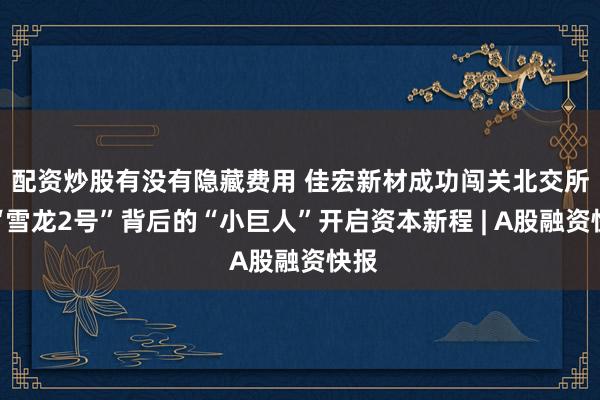 配资炒股有没有隐藏费用 佳宏新材成功闯关北交所：“雪龙2号”背后的“小巨人”开启资本新程 | A股融资快报