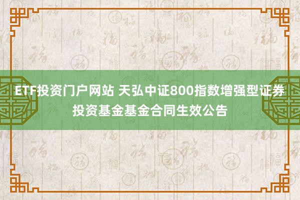 ETF投资门户网站 天弘中证800指数增强型证券投资基金基金合同生效公告